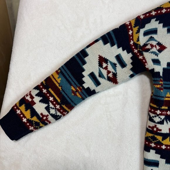 Fresh FX Wool Cardigan Aztec Print Blend Dark Multicolor Women's S/P Cozy Knit - Picture 12 of 16